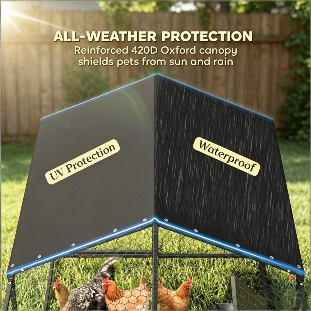 Large Outdoor Chicken Run Coop, UV Waterproof Oxford Cover Rustproof Steel Frame Predator Proof Wire Mesh Rabbit Duck Pet Playpen With Lockable Dual Doors
