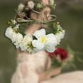 thumbnail image 4 of Floral Crown Bridal Headpiece Flower Headband with Ribbon, Children Knitting Headband Hair Wreath Garland Headbands for Party Events Festival Beige, 4 of 6
