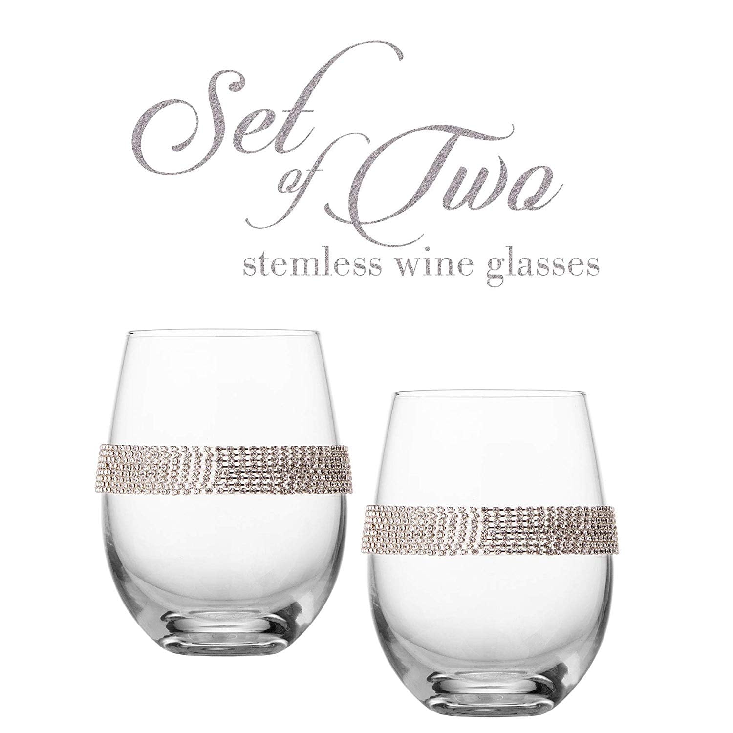 Berkware Classy Rhinestone Embellished Long Stem Rose Wine Glasses