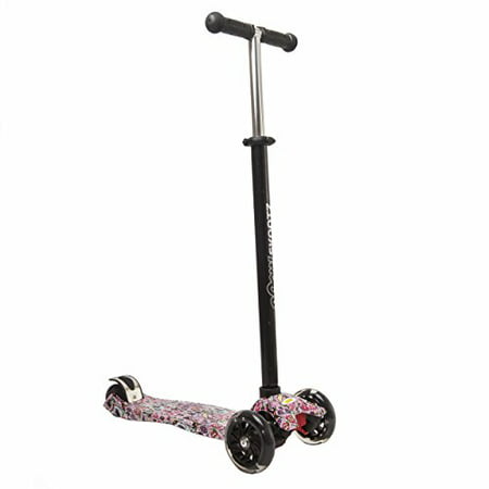 Deluxe 3 Wheel MAXI Scooter - Perfect for 6-10 Year Olds. New PINK SKULLZ Design with Adjustable Handlebars and Light Up
