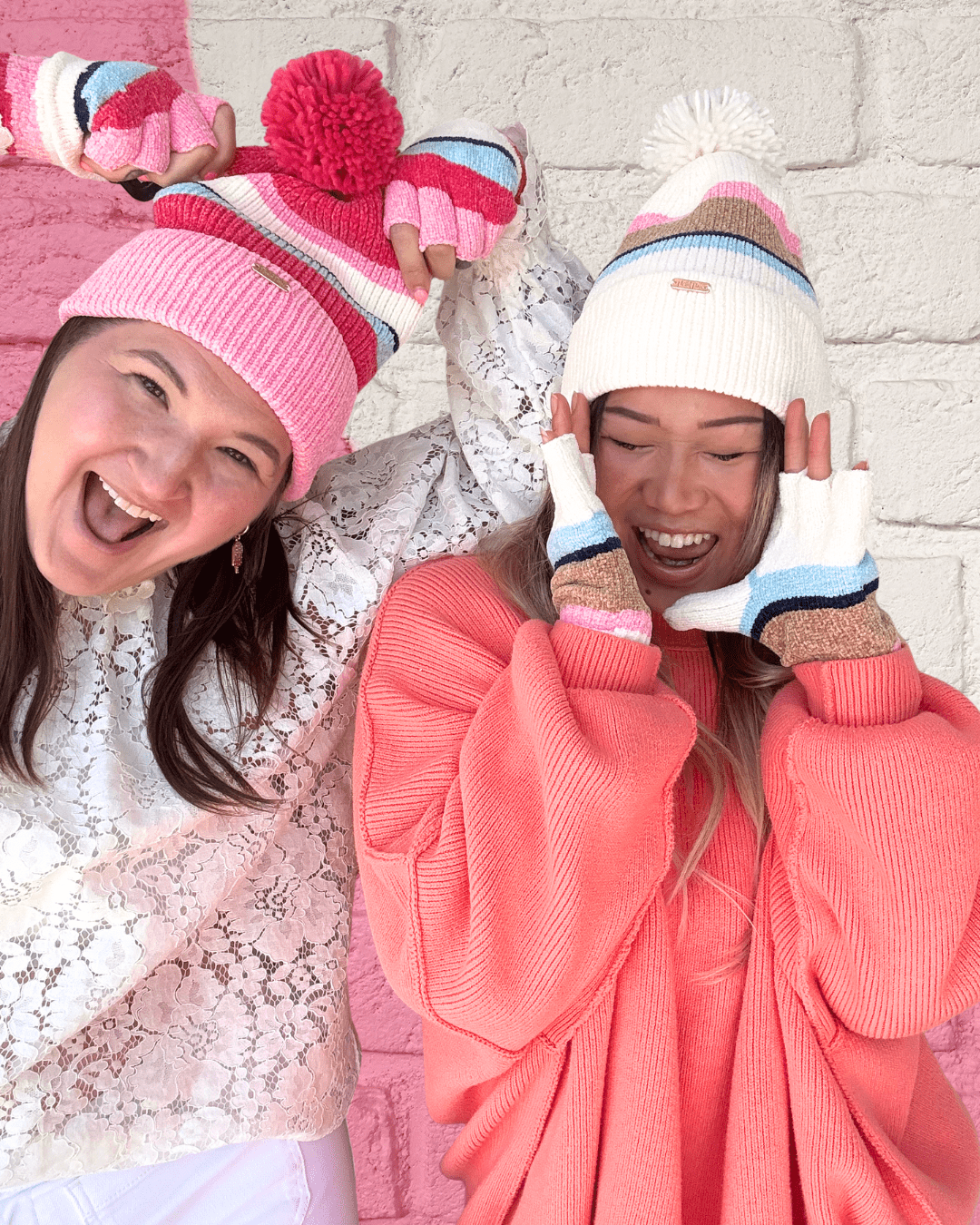 Packed Party Cozy Stripes Chenille Hat and Gloves Set, Ivory