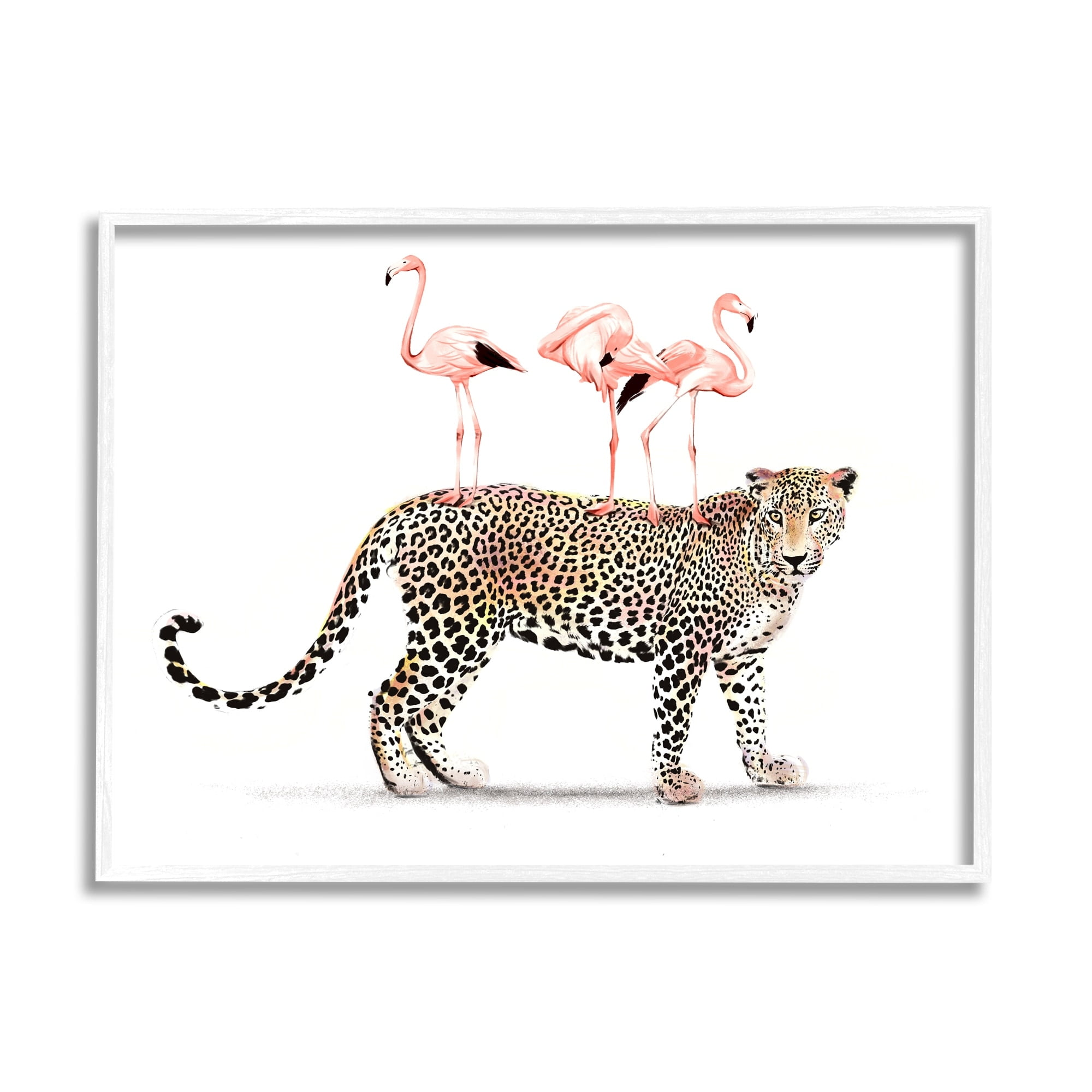 Stupell Industries Flamingos Stacked on Leopard Fun Tropical Safari Animals, 20 x 16, Design by Ziwei Li