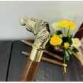 thumbnail image 4 of Handmade Horse Head Walking Cane – Solid Brass Handle & Brown Hardwood Shaft – 36" Decorative Wooden Walking Stick – 630g, 4 of 7