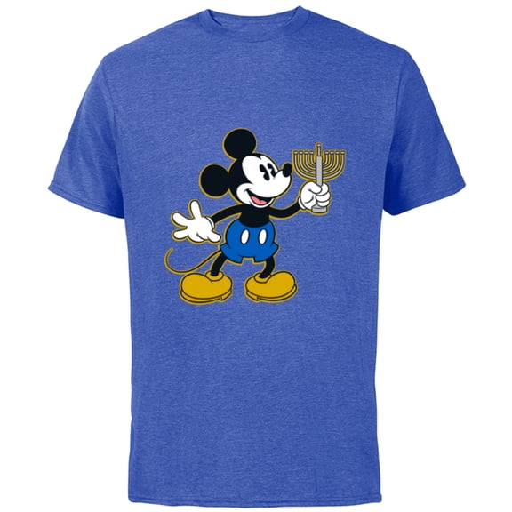 Disney Mickey Mouse Hanukkah Menorah Happy Holidays - Short Sleeve Cotton T-Shirt for Adults - Customized-Royal Heather