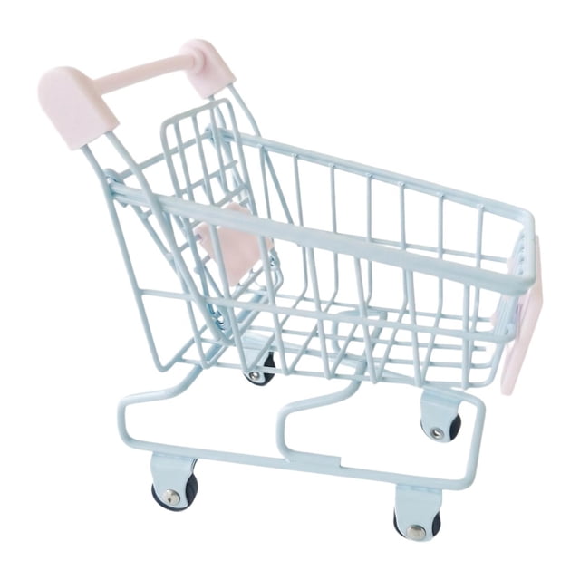 Carrito de compras de juguete, carrito de supermercado pequeño para niños de 3 años en adelante, juguetes de almacenamiento. Azul