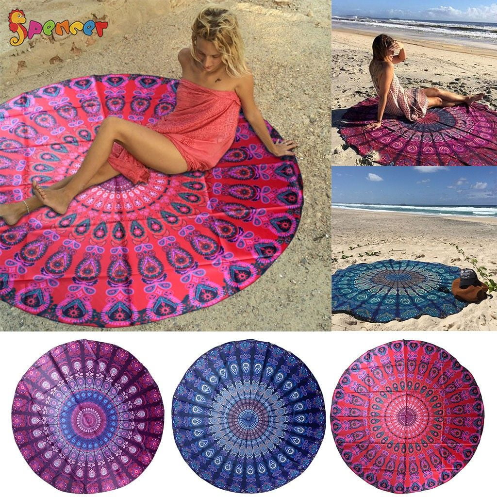 Bohemian Mandala Round Beach Tapestry Hippie Throw Yoga Mat Towel Roundie 72 
