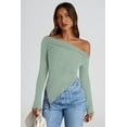 thumbnail image 4 of PRETTYGARDEN Women's Spring Long Sleeve Y2K Crop Top Trendy Off Shoulder Asymmetrical Fitted Knit Tee Shirts Going Out Tops, 4 of 8