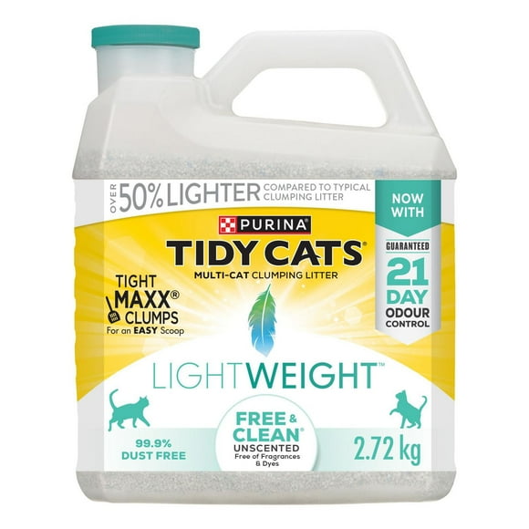 Tidy Cats Poids Plume Free & Clean Non Parfumée Multichat, Litière Agglomérante pour Chats 2,72 kg 2,72 kg