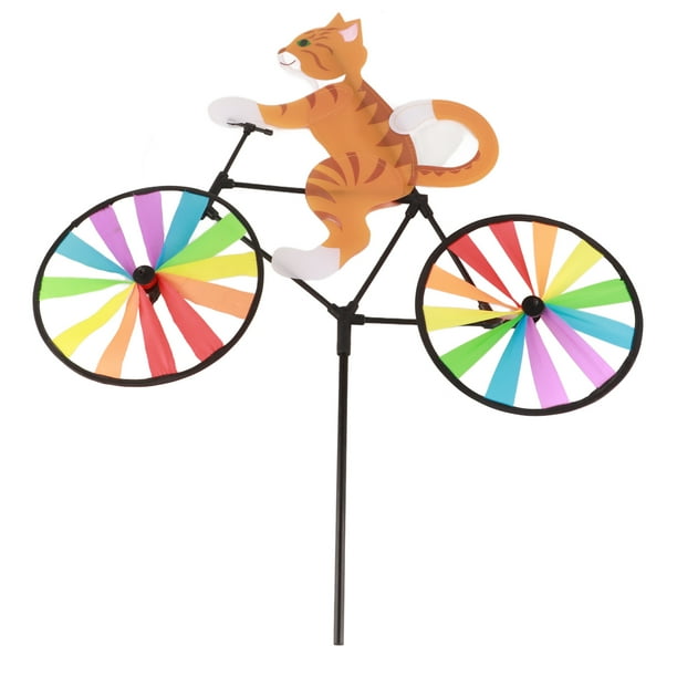 Yellow Cat Bike Windmill Wind Spinner Animal Wind Spinner