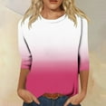 thumbnail image 2 of YUGYXL Women's Gradient Color Tshirts 3/4 Length Sleeve Shirts Lounge Crew Neck Comfy Clothes Dressy Soft Tunics Tees Holiday Tops, 2 of 4