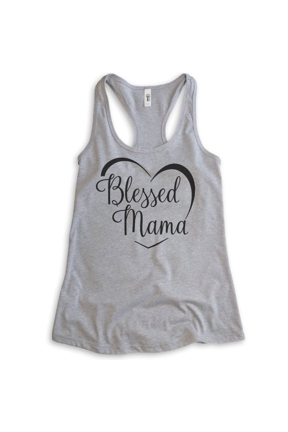 Blessed Mama Tank Top, Ladies Racerback Tank Top, Mom Tank, Religious Mom Tank, Heather Gray, Large