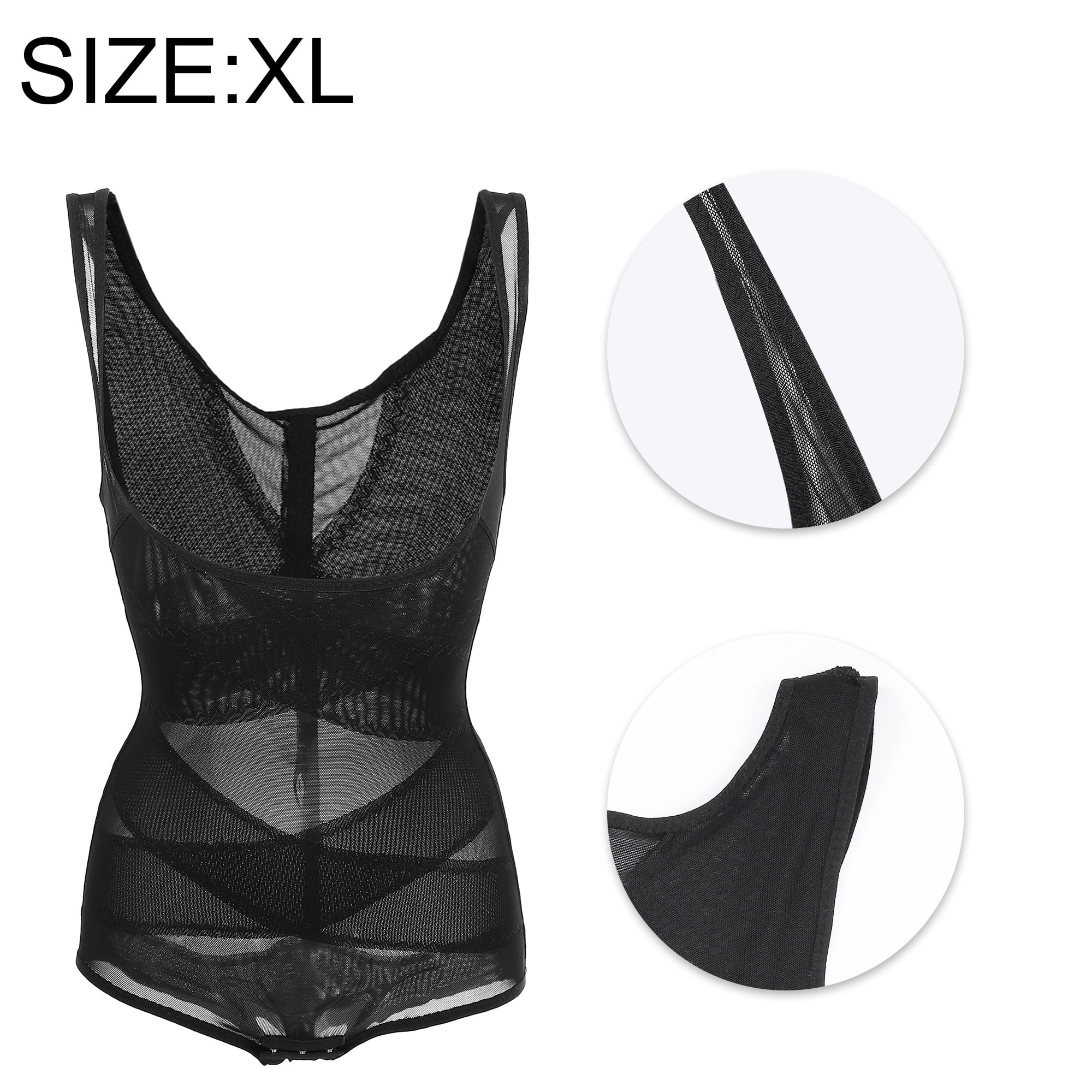 Unique Bargains Women Shapewear Tummy Control Mesh Belt Full Bust Body Shaper Bodysuit XL Black
