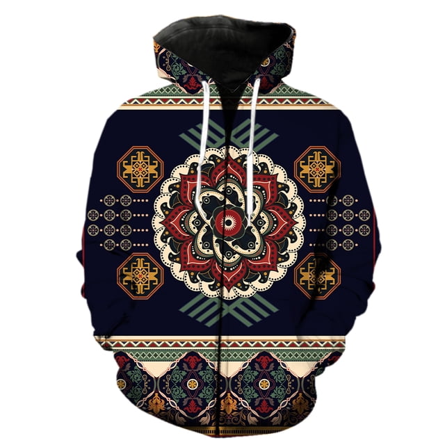 Sudadera con capucha y cremallera para hombre, estilo étnico, con estampado 3D, estilo urbano de gran tamaño, informal, de manga larga, estilo hip hop, para adolescentes