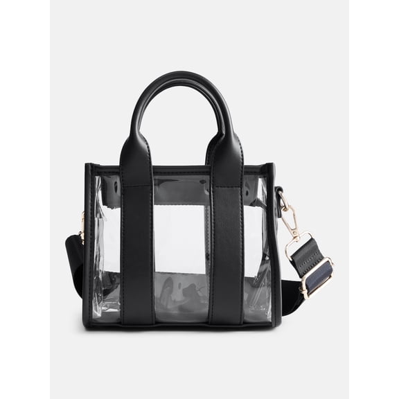 No Boundaries Women's Game Day Clear Boxy Mini Tote Bag, Black
