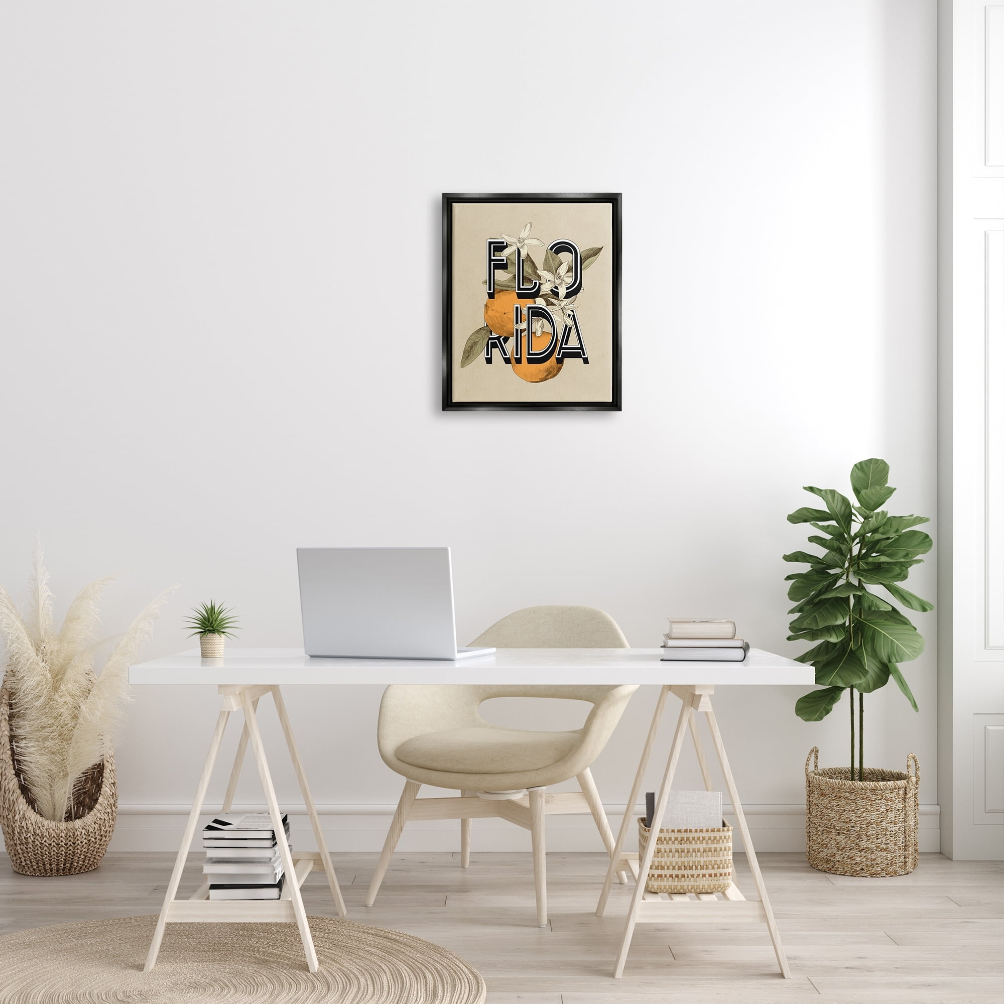 Stupell Industries Florida Orange Blossoms State Flower Typography Graphic Art Jet Black Floating Framed Canvas Print Wall Art, Design by Daphne Polselli