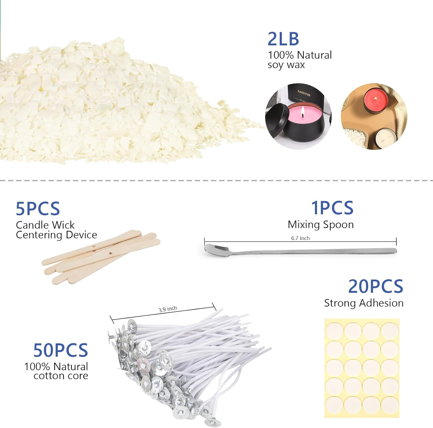 Candle Making Kit - Natural Soy Wax DIY for Adults Including 2lbs Flakes Pouring Pot Perfect Beginners