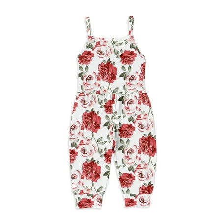

Binmer Toddler Baby Girl Jumpsuits Summer Cartoon Printing Strap Romper Pants With Pockets