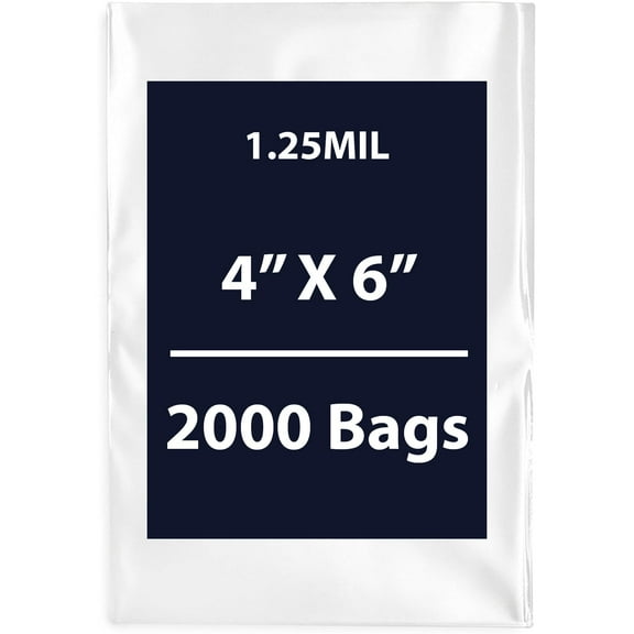 Clear Flat Poly Bags, 1.25Mil 4" X 6" & 2000 Bags | Low-Density Polyethylene (LDPE), Flat Open Top Plastic Packaging Packing | Flexible and Durable Plastic Bags