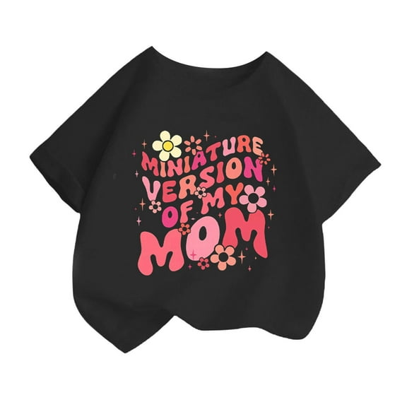 Curuila Kid Girls Tops Letter Print Crew Neck Short Sleeve Tee Summer Casual Loose T Shirt Black Size 2-4 Years