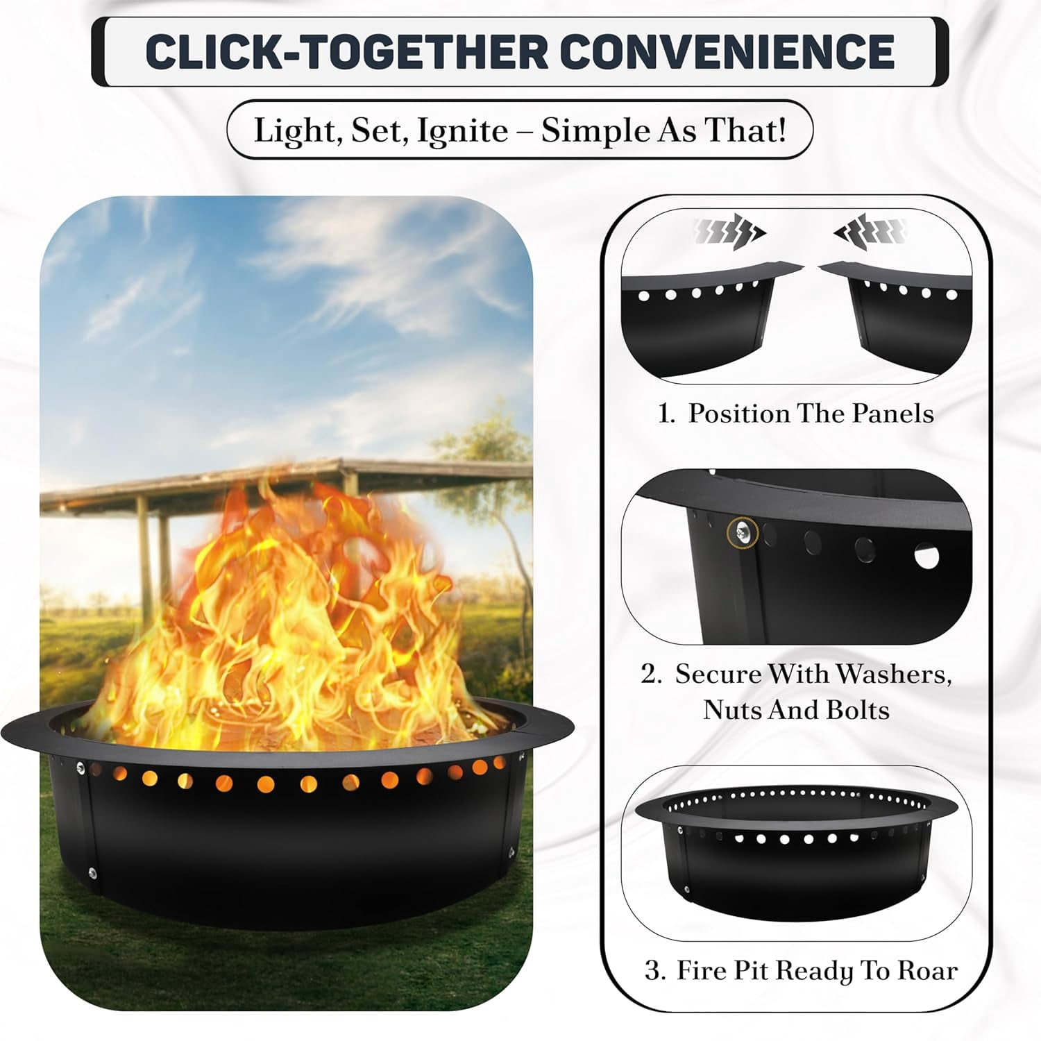 FEBTECH Smokeless Firepit Ring 45" OD & 39" ID for Outdoor Fire Pit with Heat Resistant Coating