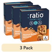 (3 pack) Ratio Chewy Protein Bar, Peanut Butter Almond, Keto Friendly, 5.6 oz (4 Bars)
