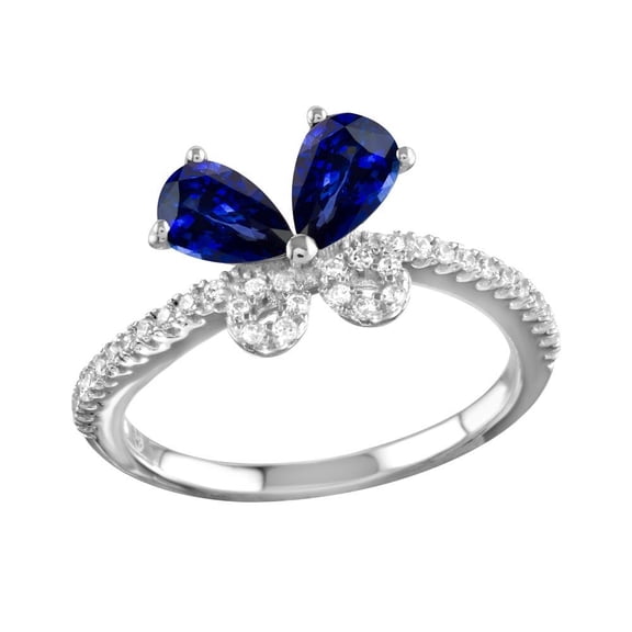 Polished Rhodium Plated 925 Sterling Silver Blue Butterfly Ring Cubic Zirconia Jewelry Female Size 8