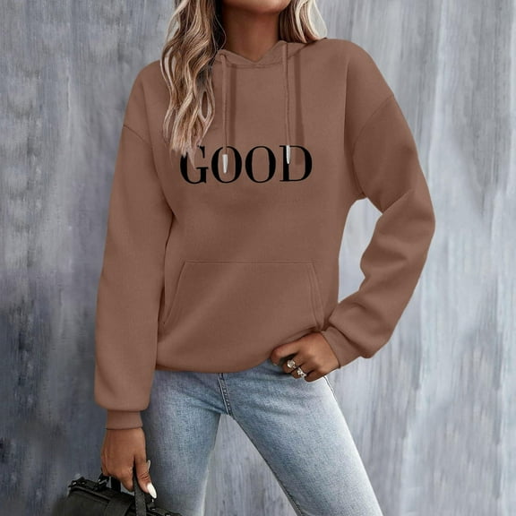 SYMOID Womens Coffee Oversized Hoodie - 100% Polyester Ultra-Soft, GOOD Graphic, Kangaroo Pocket, Adjustable Drawstring, S to XXXXXL,Size XL