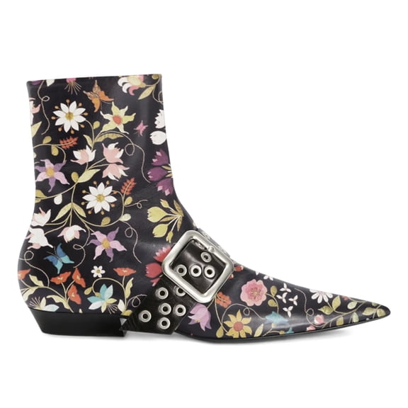 YDN Women Fashion Pointed Toe Strap Buckle Flats Boots Side Zippers Chelsea Ankle Booties Club Party Daily Shoes Size 7 Flowers