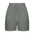 thumbnail image 4 of RYRJJ Women's Cotton Linen Shorts Drawstring Elastic Waist Shorts Casual Summer Comfy Lightweight Baggy Beach Shorts with Pockets(Dark Gray,XL), 4 of 7