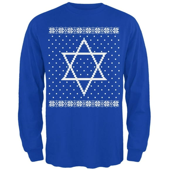 Big Star of David Ugly Hanukkah Sweater Mens Long Sleeve T Shirt