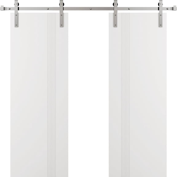 Modern Double Barn Door 36 x 80 in - LUNO 1110 Arctic White - 13FT Silver Rail Track Set - Solid Panel Interior Doors