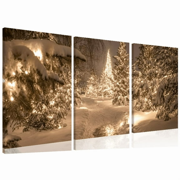 Modern Winter Wonderland Canvas Art - Snowy Forest Christmas Wall Decor with Wooden Frame, Perfect for Living Room Bedroom, Easy Hang,  Christmas Home Decor 12*16inch*3pcs