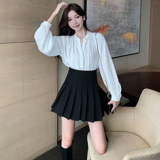 PIKADINGNIS Vintage Brown Woolen Mini Skirt Women Korean High