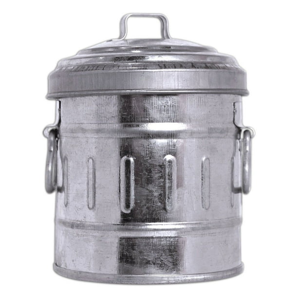 Galvanized Tin Desktop GARBAGE CAN with Lid VintageLook, 4" Tall, by