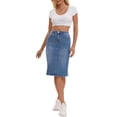 thumbnail image 2 of INSPIRE CHIC Women's Jean Skirt High Waist Back Slit Knee Length Denim Skirts Blue XL, 2 of 6