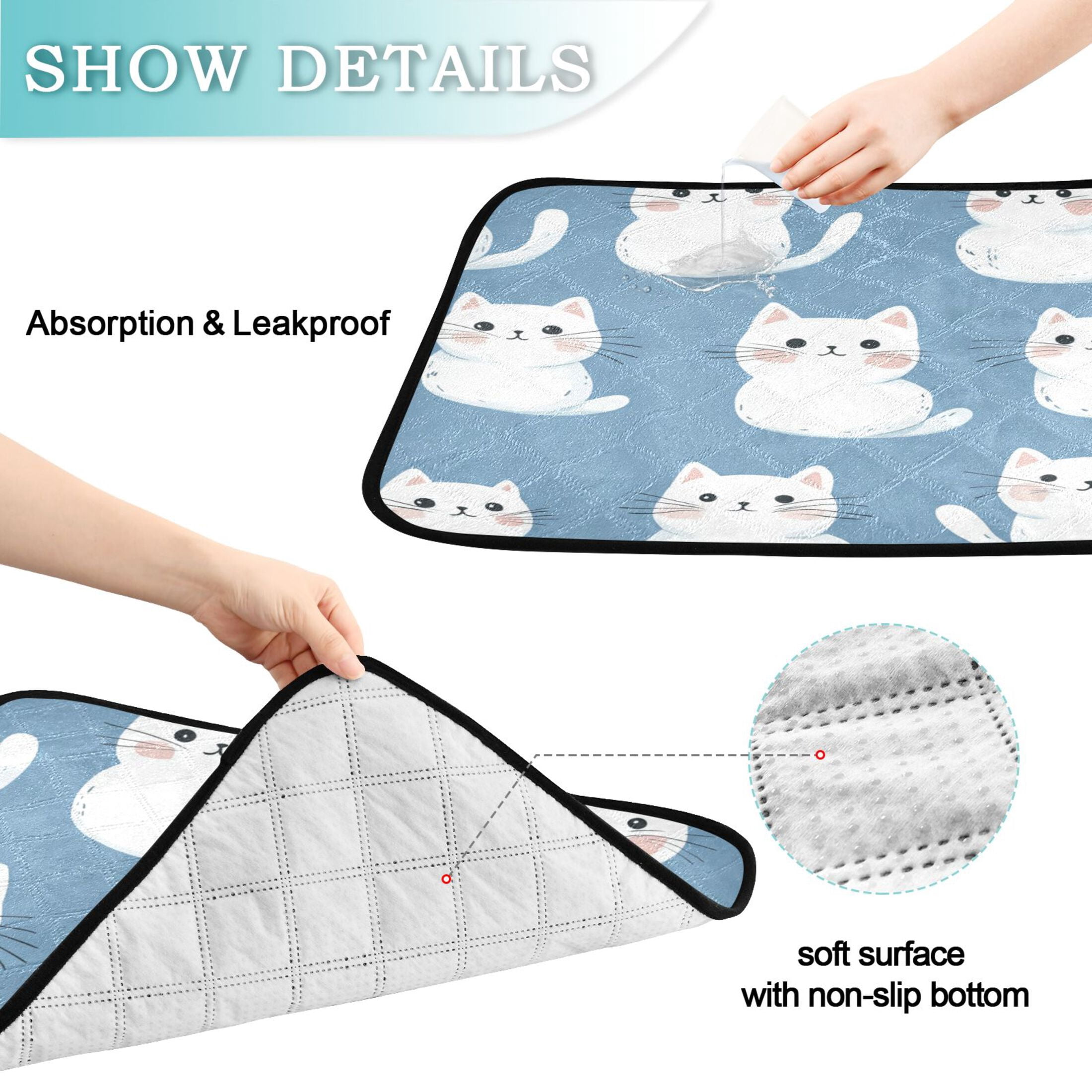 Washable Pet Pee Pads with Super Absorbent Reusable Training Pads for Dogs & Cats White Cat