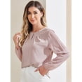 thumbnail image 2 of DARING DIVA Chiffon Semi Sheer Long Sleeves Keyhole Neck Blouse XS Grey Purple, 2 of 6
