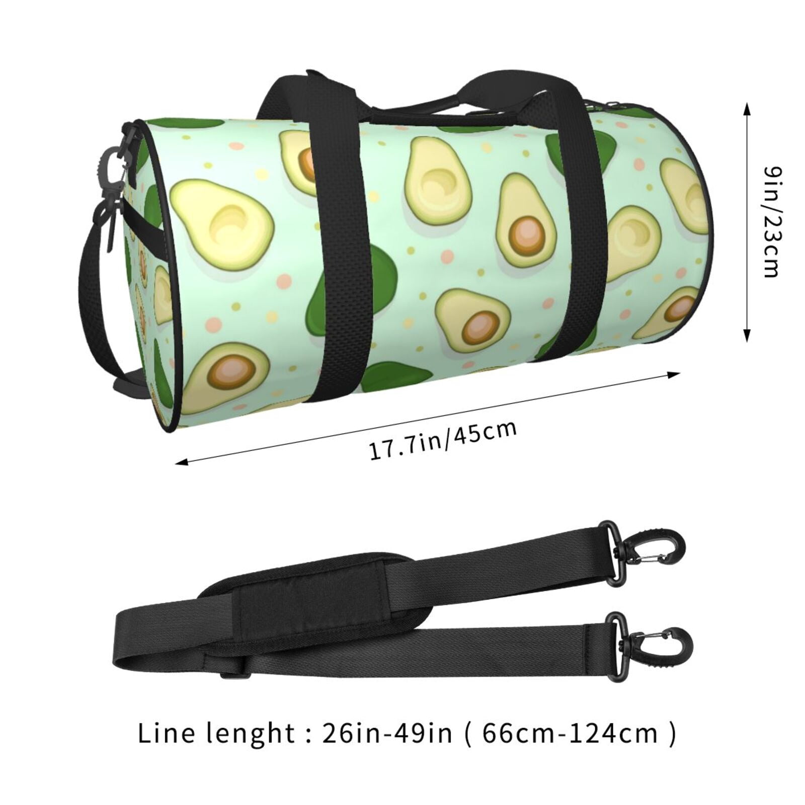 Vsdgher Avocado 45L Foldable Duffel Bag, Sports Gym Bag,Overnight Bag, Portable Weekender Bag for Airplanes