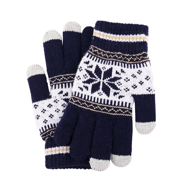 1 Pair Cycling Gloves Three Fingers Touch Screen Sensitive Polyester Snowflake Pattern Gloves for Winter
