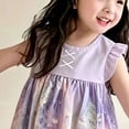 thumbnail image 4 of mgoYE Girls Summer Dress 5-6 Years Kids Girls Dresses, Round Neck Short Sleeve Fashion Floral Print Princess Dress for Child Girls Purple, 4 of 5