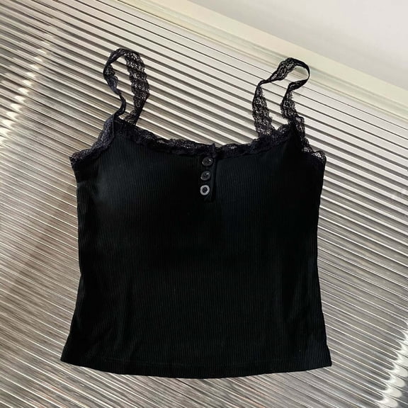 NTACZA Lace Fashion Tops for Women Cami Cotton Tank Tops with Built In Bras Loose Sleeveless Ribbed Ladies T Shirts Free Size