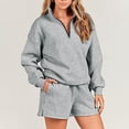 thumbnail image 4 of Dyegold Sweatsuits For Women Set 2 Piece Outfit Fall Fashion Long Sleeve Quarter Zip Pullover Tops Short Lounge Short Set, 4 of 8