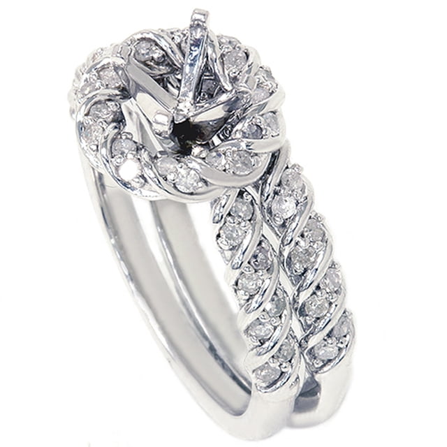 Bague de Mariée Halo 5/8ct en Or Blanc Massif 14K