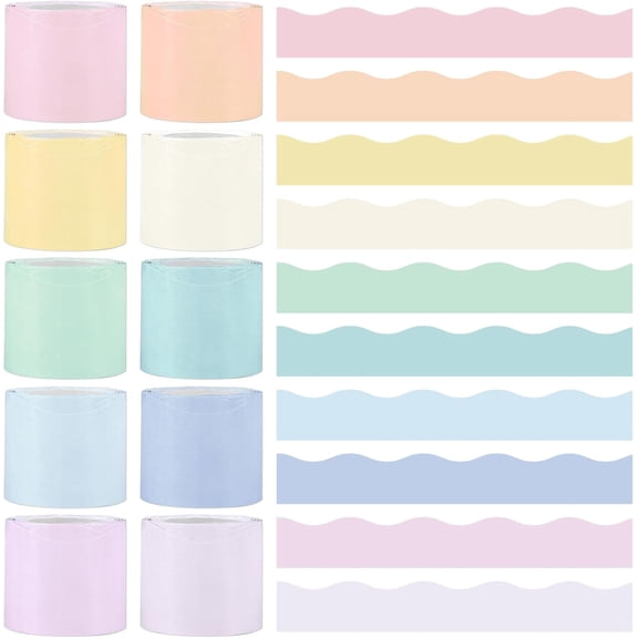 10 Rolls 262ft Colorful Borders for Bulletin Board Scalloped Trim Bulletin Board Decorations Classroom Borders for Bulletin Board Back to School Supplies Office Wall Chalkboard Decor(Pastel)