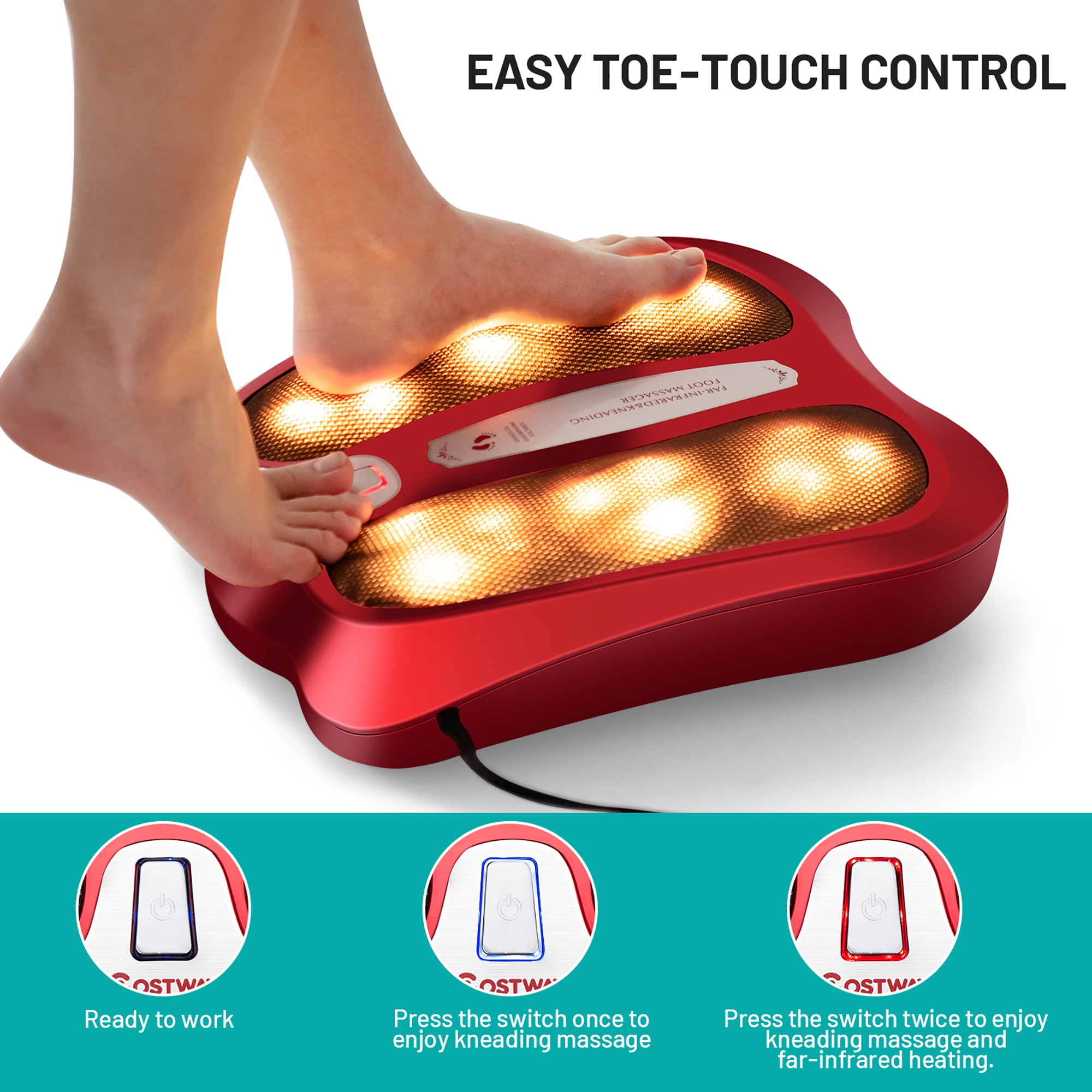 Costway Foot Massager with Shiatsu Heated Electric Kneading Foot Back Massager Walmart