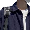 thumbnail image 4 of Camisa de manga corta para hombre, camisa de verano, camisa informal con botones, cuello vuelto, Top con bolsillo bordado, azul oscuro L, 4 of 8