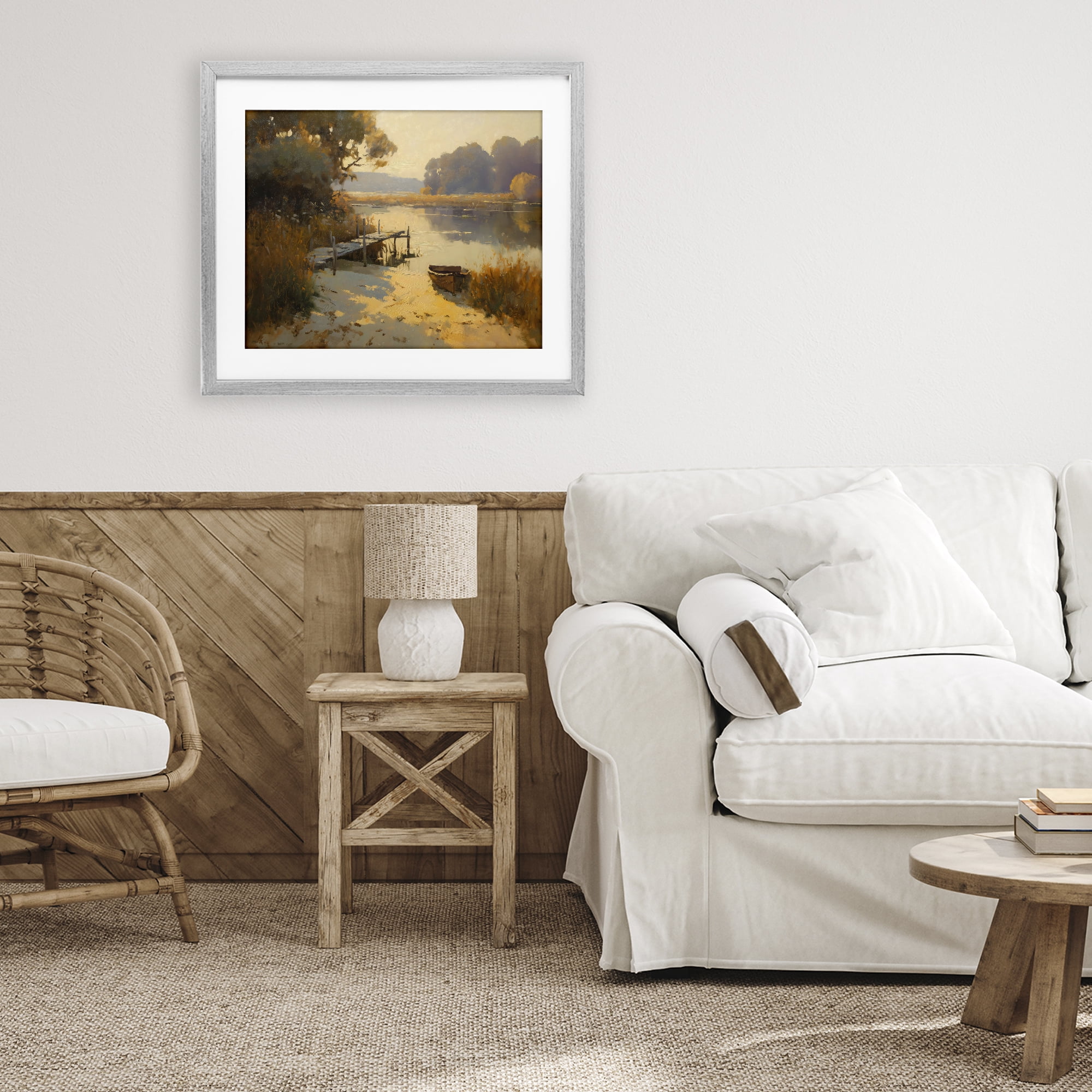 Golden Hour in Autumn Gray Framed Print Under Glass, design by Arlington Prints