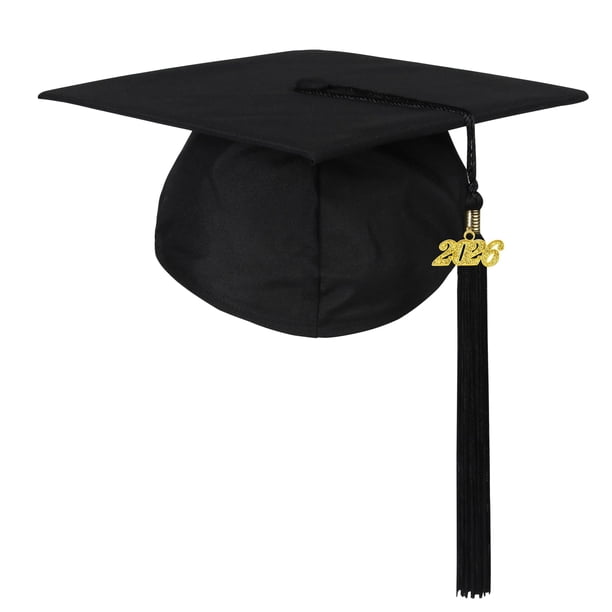 Birrete de graduación Newrara de poliéster mate con borla negra
