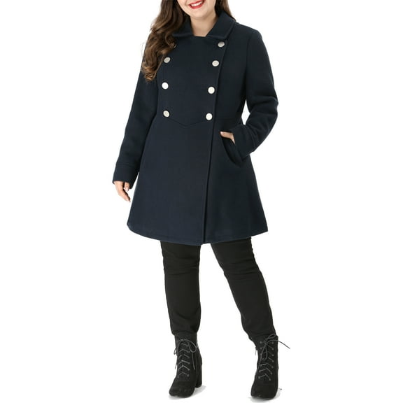 Agnes Orinda Women's Plus Size Winter Coats Double Breasted Peacoat Outerwear Jackets 1X Navy Blue