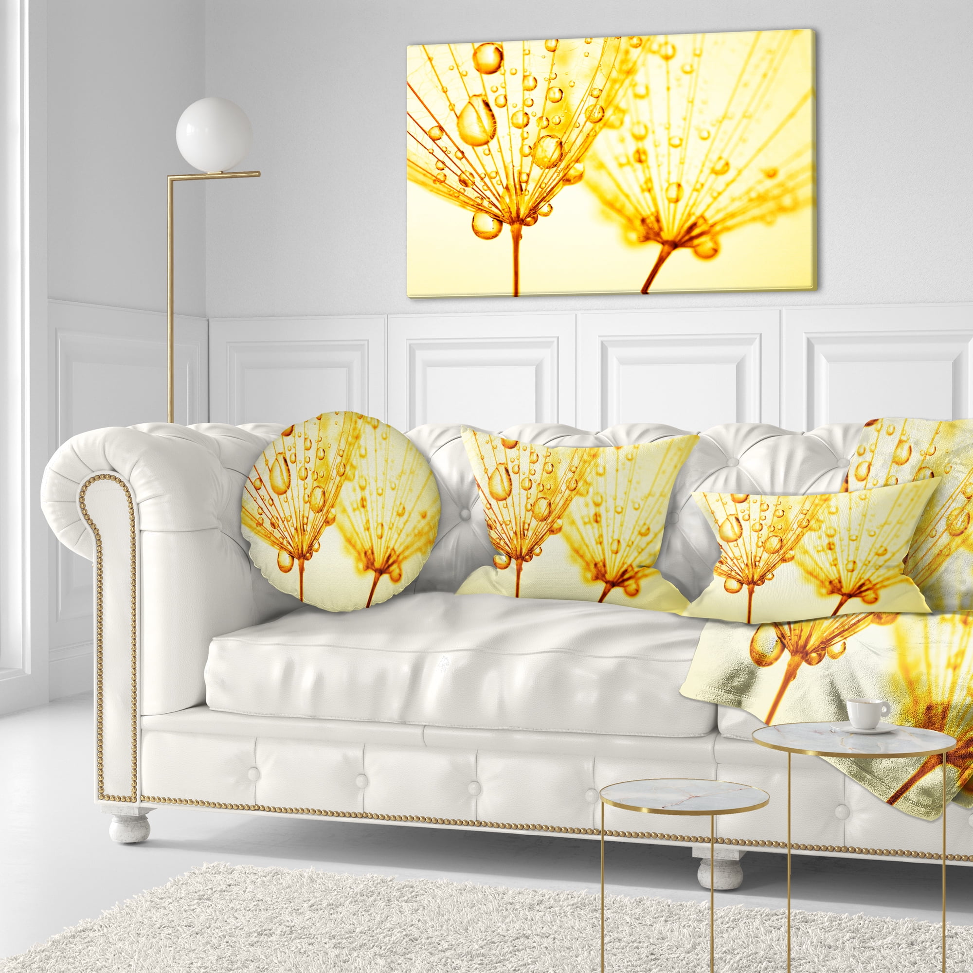 Designart Dandelion Seeds with Water Drops - Floral Throw Pillow - 12x20